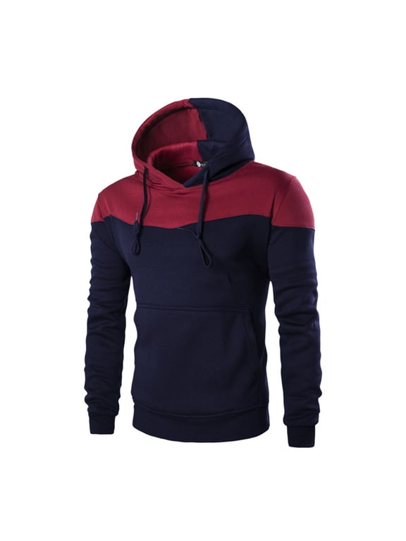 Men's Patchwork Sweatshirt 2023 Trendy Long Sleeve Hoodie Pullover Sweatshirt Tops Solid Color Coat for Snowboarding Skiing