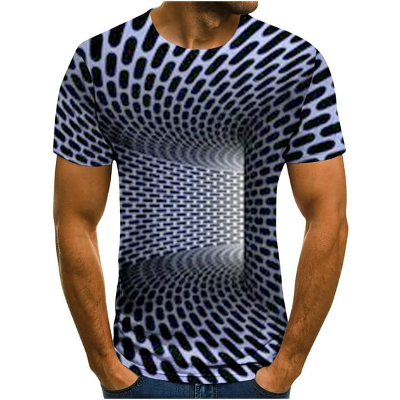 Lilgiuy Men's Print Tee Shirt Summer Casual Plus Size Short Sleeve Crewneck 3D Print T-Shirt Novelty Abstract Graphic Tops for Cycling Jogging(Navy,2XL)
