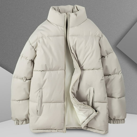 Lilgiuy Men's Puffer Coat Casual Solid Color Stand Collar Zipper Windproof Lightweight Winter Thicken Warm Coat for Dating Wedding