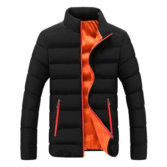 Lilgiuy Men's Puffer Jacket Down Jacket Casual Solid Color Long Sleeve Stand Neck Zip Up Winter Warm Parka Bubble Coats for New Year Christmas