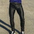 thumbnail image 1 of Lilgiuy Men's Punk Retro Gothic Slim Fit Casual Pants Solid Color Casual Leather Pants Full Length Pants Vintage Style Regular Fit Versatile Pants, 1 of 5