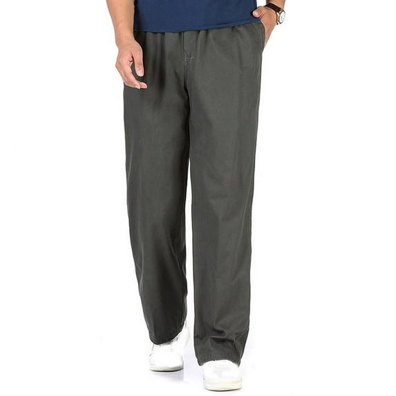 Lilgiuy Men's Pure Cotton Pants Casual Solid Color Relaxed Fit Elastic Waist Straight-Leg Barrel Pant for Snowboarding Skiing