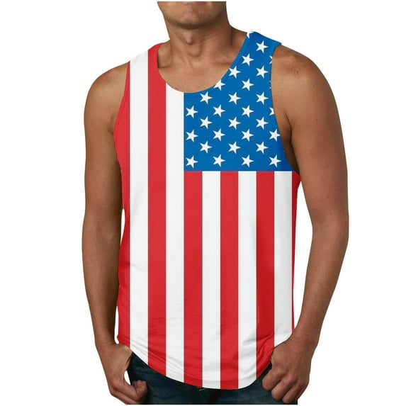 Lilgiuy Men's Red White and Blue Tank Tops 3D Non Positioning Printed Top Casual Beach Sports Pullover Round Neck Sleeveless T-shirt Tank Top/shirt Blouses Festival Gifts(White,XL)