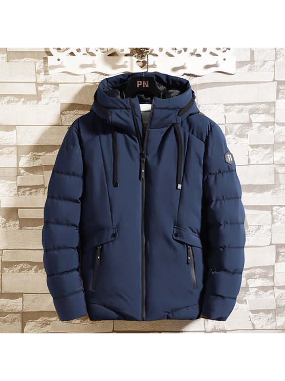 Men's Short Work Clothes Cotton Jacket Bread Jacket Thickened Long Sleeve Hooded Zipper Pocket Cotton Jacket Coat for Photoshot