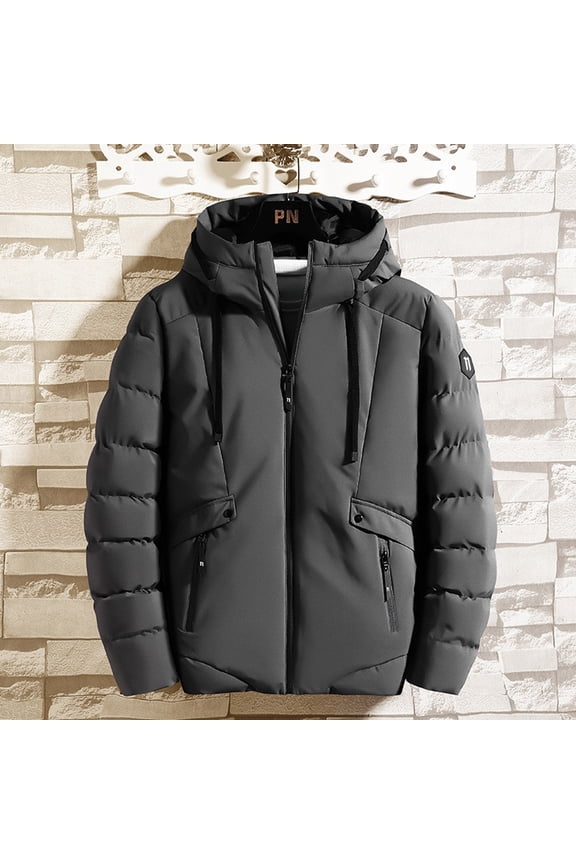 Men's Short Work Clothes Cotton Jacket Bread Jacket Thickened Long Sleeve Hooded Zipper Pocket Cotton Jacket Coat for Workplace Office