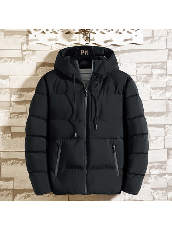 Men's Short Work Clothes Cotton Jacket Bread Jacket Thickened Long Sleeve Hooded Zipper Pocket Cotton Jacket Coat