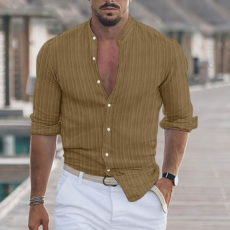 Lilgiuy Men's Slim Fit Dress Shirts Casual Buttons Beach Non-positioning Print Turn Down Short Sleeve Shirt Blouse for Stage Performance