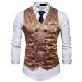 thumbnail image 1 of Lilgiuy Men's Slim Fit Vest Fashion Solid Color V-Neck Sleeveless Party Dress Suit Vest Waistcoat Double Breasted Blazer Jacket Gold, 1 of 5