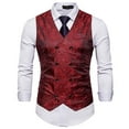 thumbnail image 1 of Lilgiuy Men's Slim Fit Vest Fashion Solid Color V-Neck Sleeveless Party Dress Suit Vest Waistcoat Double Breasted Blazer Jacket Red, 1 of 5