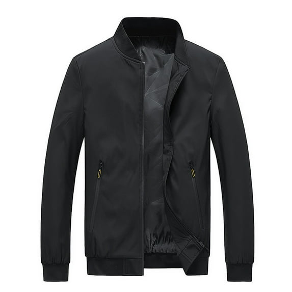 Lilgiuy Men's Solid Long Sleeve Coat Zipper Pocket Stand Collar Hooded Jacket Black(10) Winter Clothes for 2022