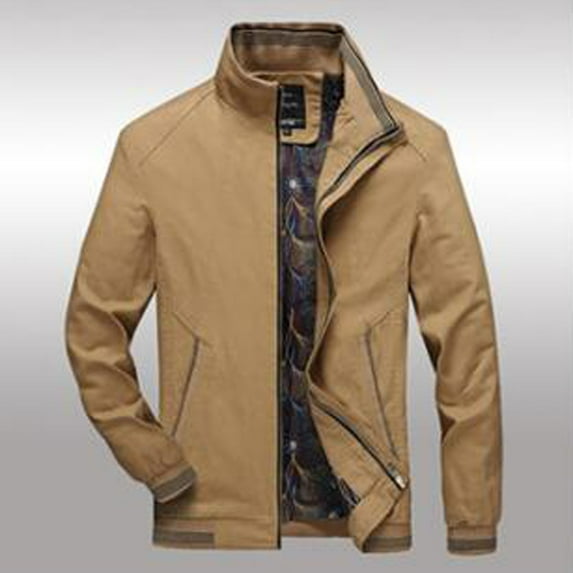 Lilgiuy Men's Solid Long Sleeve Coat Zipper Pocket Stand Collar Hooded Jacket Khaki(6) Winter Fashion 2022