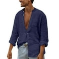 thumbnail image 1 of Lilgiuy Men's Solid Shirt Pocket Long Sleeve Standing Collar Fashion Casual Shirt Top/shirt Blouse for Party Birthday Club, 1 of 5
