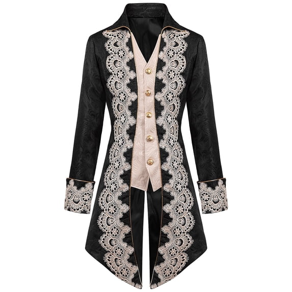 Lilgiuy Men's Steampunk Mid-Century Swallow-tailed Coat Patchwork Turn-down Collar Long-sleeved Gothic Victorian Coat Uniform Halloween Costume (Black)