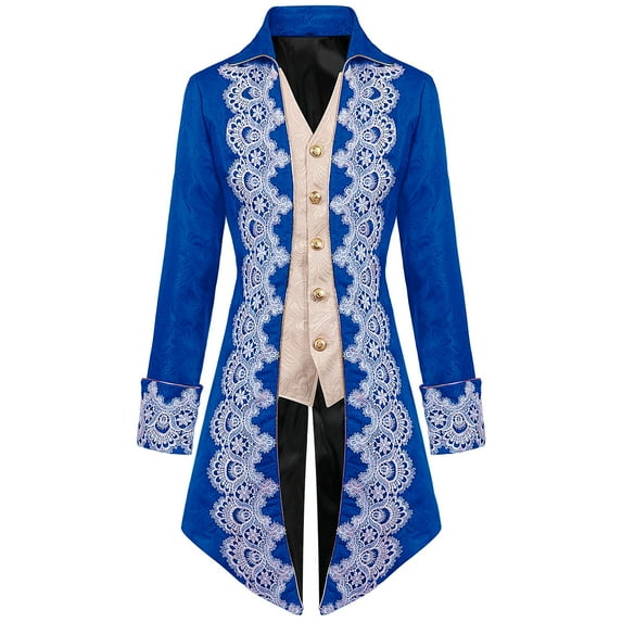 Lilgiuy Men's Steampunk Mid-Century Swallow-tailed Coat Patchwork Turn-down Collar Long-sleeved Gothic Victorian Coat Uniform Halloween Costume (Blue)