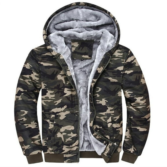 Lilgiuy Men's Thicken Shacket,Fleece Hoodie Coat Turn Down Collar Jacket Long Sleeve Sweatshirts Winter Fuzzy Lined Camouflage Jacket for Dating Wedding