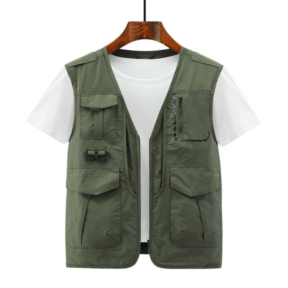 Lilgiuy Men's Thin Sports Multi-bag Casual Quick-drying Loose Vest Mountaineering Tooling Outdoor Vest Jackets Army Green（） Fall Fashion for 2022 Spring Winter