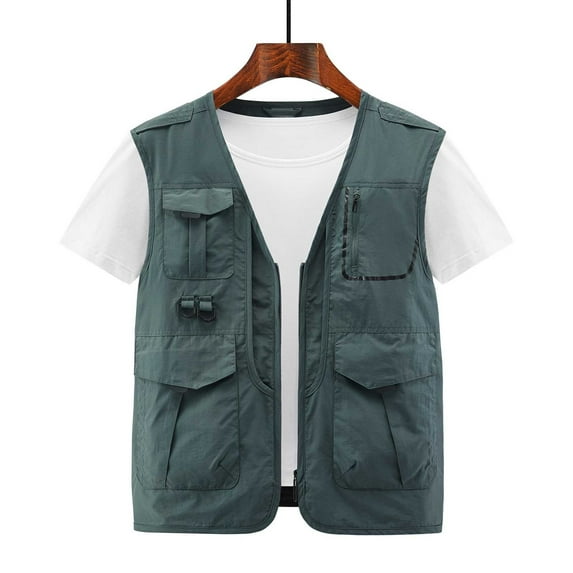 Lilgiuy Men's Thin Sports Multi-bag Casual Quick-drying Loose Vest Mountaineering Tooling Outdoor Vest Jackets Green() Fall Fashion for 2022 Spring Winter