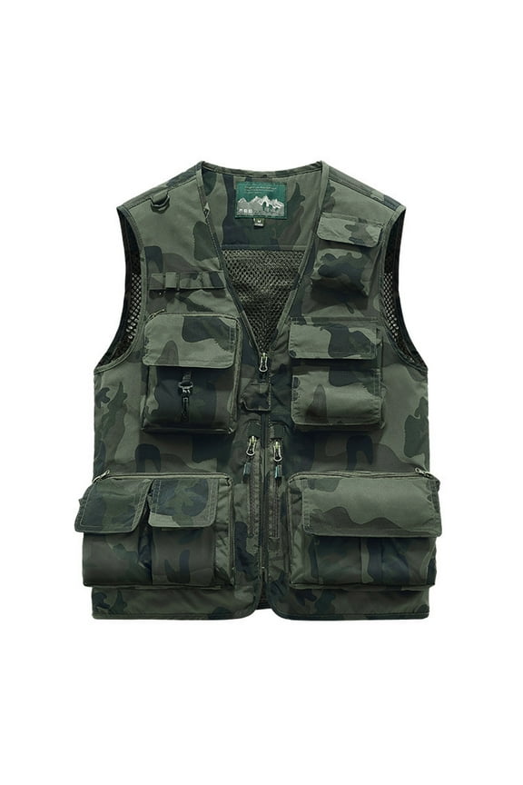 Men's Thin Sports Vest Casual Multifunctional Classic Utility Sleeveless Vest for Hiking Jogging Hunting Army Green