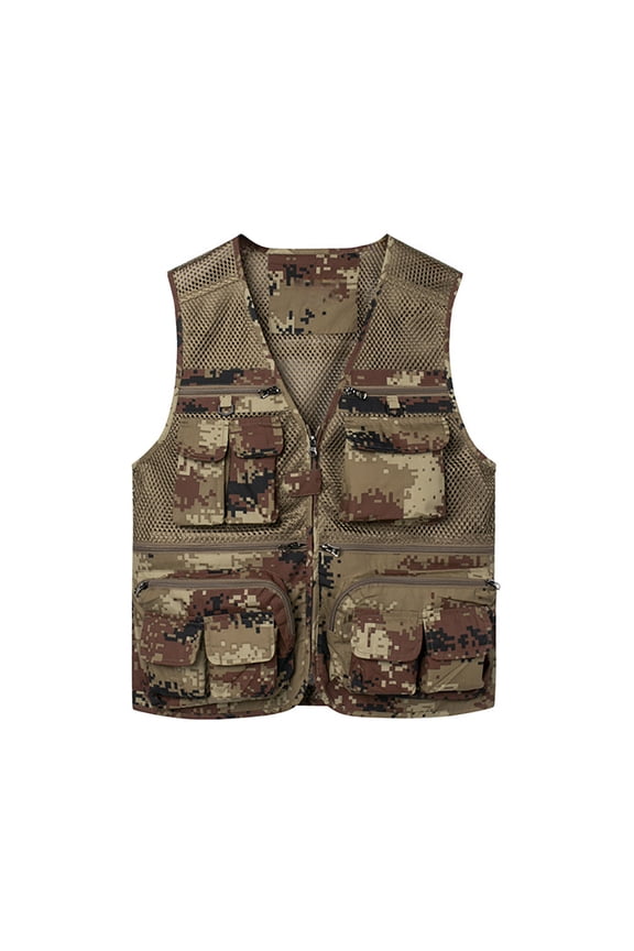Men's Thin Sports Vest Fashion Breathable Openwork Camouflage Waistcoat Jacket Coat for Journalist Photographer Fishing Navy