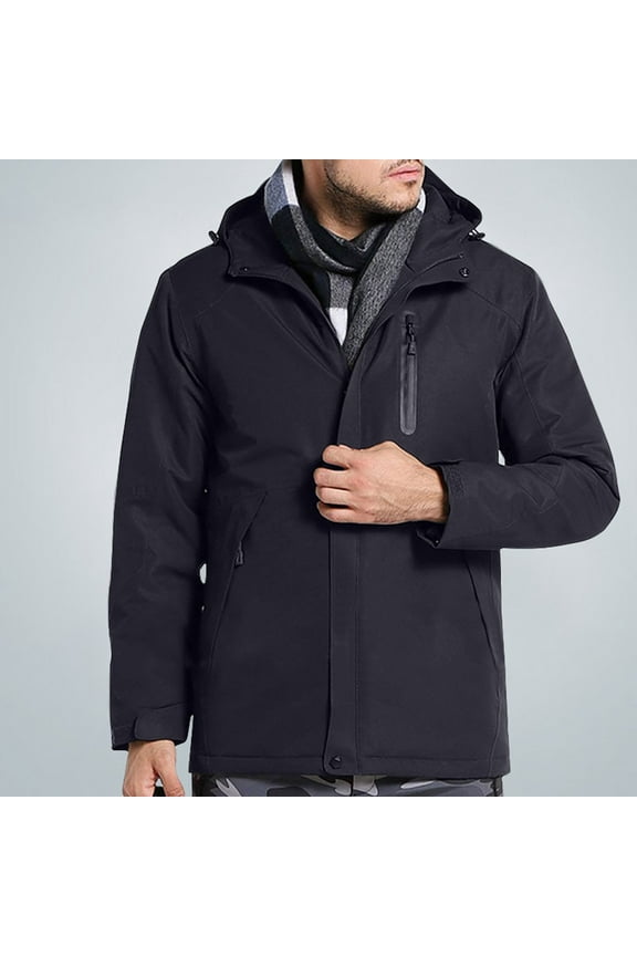 Men's Three Charging Intelligent Heating Cotton Padded Jacket Hooded Pocket Zipper Solid Color Novelty Leisure Travel Heating Charge Jacket for New Year Christmas
