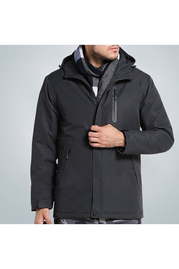 Men's Three Charging Intelligent Heating Cotton Padded Jacket Hooded Pocket Zipper Solid Color Novelty Leisure Travel Heating Charge Jacket for Tennis Basketball