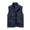thumbnail image 1 of Lilgiuy Men's Utility Vest Casual Solid Color Standing Collar Multiple Pockets Vest Jacket Coat for Outdoor Fishing Photography Dark Blue, 1 of 3