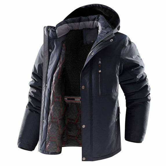 Lilgiuy Men's Winter Coat New Zipper Open-Front Cotton-Padded Coat Solid Color Thickening with Cotton Long Sleeve Cotton Coat for New Year Christmas