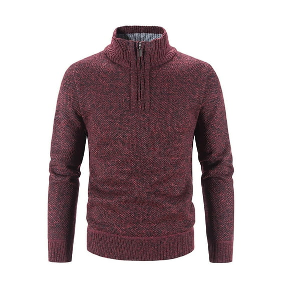 Lilgiuy Men's Winter Long Sleeve Stand Collar Zipper Half High Neck Sweater Casual Stand Collar Large Zipper Pullover Sweater Knitwear High Neck Sweater Gift for Your Son Husband Dad