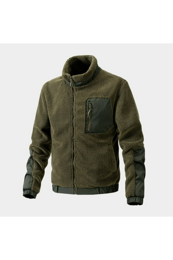 Men's Winter Long Sleeved Cardigan Pockets Warm Plush Hooded Jacket Fleece Coat for Photoshot