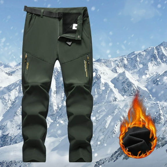 Lilgiuy Men's Winter Ski Snow Pants Hiking Pants Waterproof Windproof Zip Front Slim Fit Sport Outdoor Pants with Pockets for Cold Weather