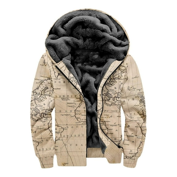 Lilgiuy Men's Winter Thick Coat Personalized Fashion Printed Long Sleeve Zipper Hooded Heavyweight Warm Coat for Cold Weather