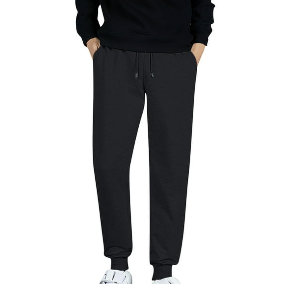 Lilgiuy Men's Winter Thicken Sweatpants Casual Solid Color Drawstring Slim Fit Bundle Feet Full Length Active Running Jogger Pants for Cold Weather