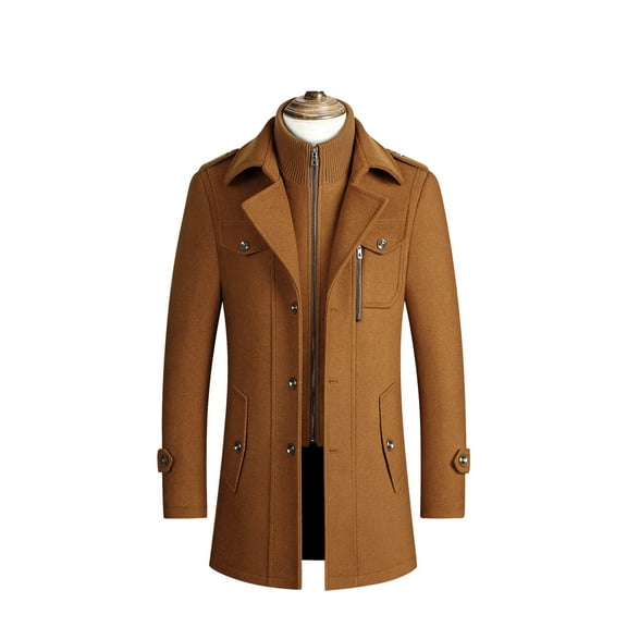 Lilgiuy Men's Wool Trench Coat Winter Business Formal Overcoat Slim Fit Long Sleeve Single Breasted Zip Up Peacoat for Anniversary Graduation