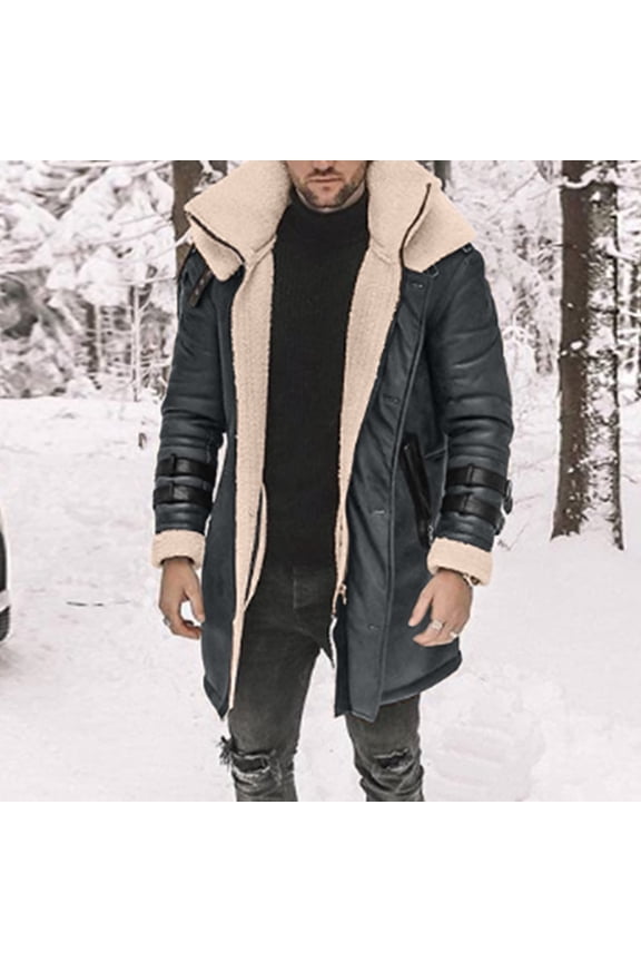 Men's Work Jacket Coat Winter Warm Fleece Lined Mid-Length Full Zip Jean Coat Outerwear Sports Shell Jackets Gray