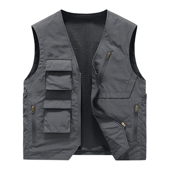 Lilgiuy Men's Workwear Solid Vest Coat Stand Collar Sleeveless Hoodless Jacket Tank Tops Gray 2022 Fall Winter