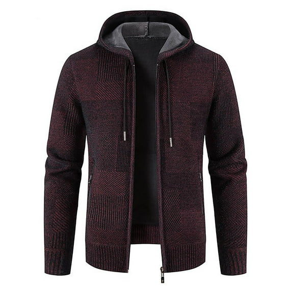 Lilgiuy Men's Zip Up Fleece Cardigan Sweater Winter Long Sleeve Full Zip Relaxed Fit Hooded Jacket Coat for Christmas Party Club