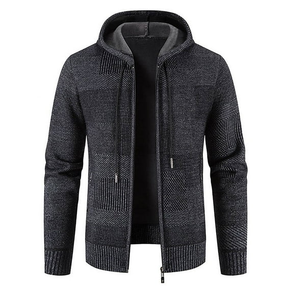 Lilgiuy Men's Zip Up Fleece Cardigan Sweater Winter Long Sleeve Full Zip Relaxed Fit Hooded Jacket Coat for Christmas Party Club