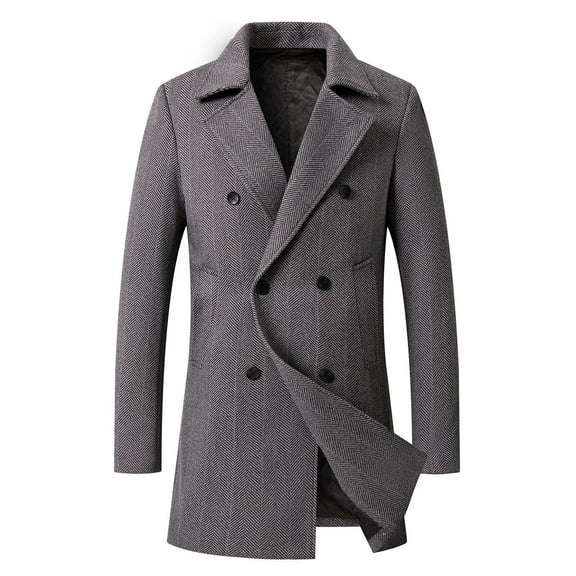 Lilgiuy Men's and Winter Business Woolen Coat Novelty Double Breasted Lapel Mid Length Coat Coat for Going Out