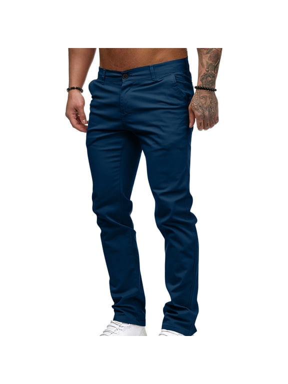 Mens Chinos Dress Pants Basic Solid Color Elastic Waist Slim Fit Stretch Flat-Front Skinny Long Trousers for Work Office Business