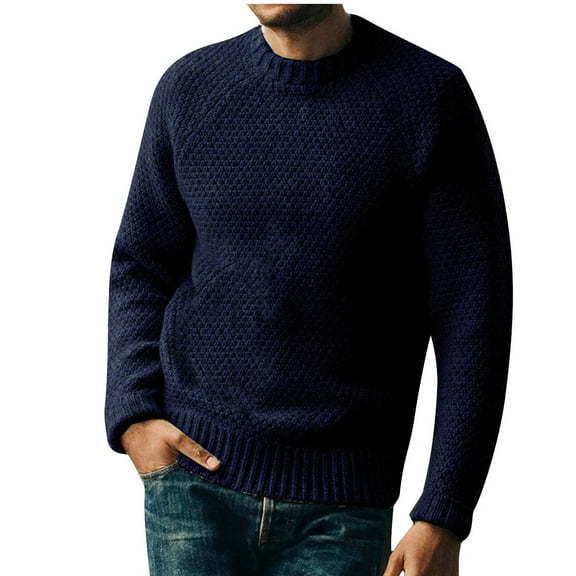 Lilgiuy Mens Crewneck Sweater Retro Pullover Solid Color Crewneck Long Sleeve Sweater Gift for Your Son Husband Dad