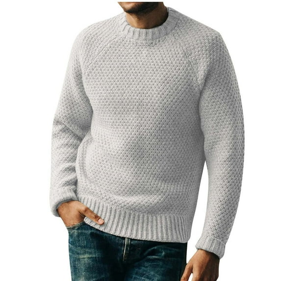 Lilgiuy Mens Crewneck Sweater Retro Pullover Solid Color Crewneck Long Sleeve Sweater for Going Out