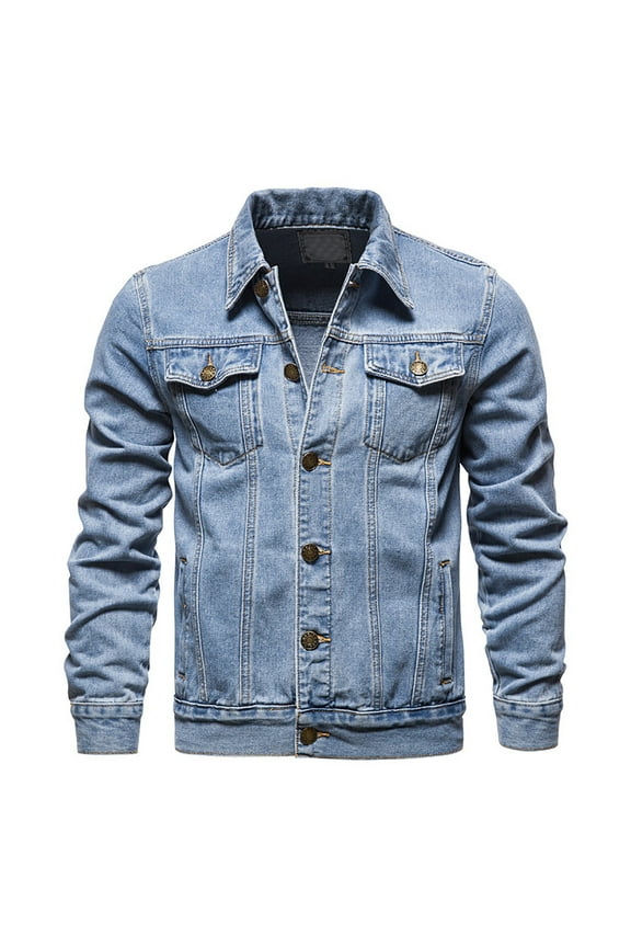 Mens Denim Jacket Casual Long Sleeve Button Down Jackets Distressed Slim Jean Jackets Trucker Jacket Fall Winter Coat for Golf