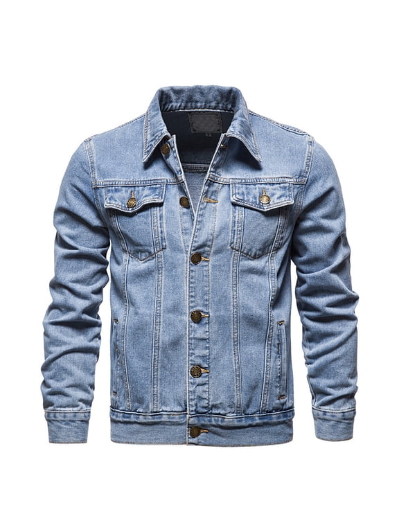 Mens Denim Jacket Casual Long Sleeve Button Down Jackets Distressed Slim Jean Jackets Trucker Jacket Fall Winter Coat Gift for Your Son Husband Dad