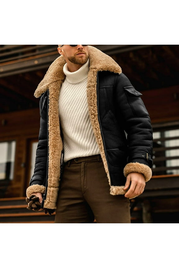 Mens Faux Leather Jacket Fleece Lined Casual Heavyweight Zipper Bomber Jackets Vintage Slim Fit Winter Warm Coats for Daily Wear