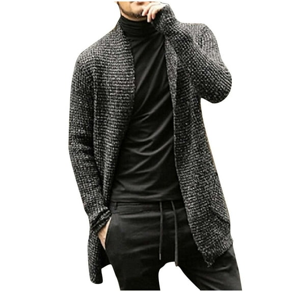 Lilgiuy Mens Long Cardigan Sweater Casual Solid Color Long Sleeve Knit Slim Fit Fashion Sweater Coat for Other Activities