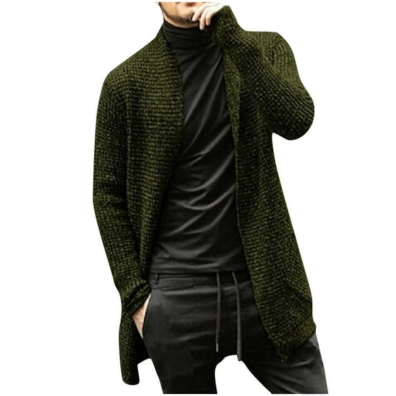 Lilgiuy Mens Long Cardigan Sweater Casual Solid Color Long Sleeve Knit Slim Fit Fashion Sweater Coat for School College Library
