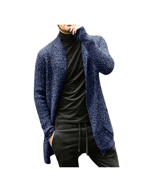 Mens Long Cardigan Sweater Casual Solid Color Long Sleeve Knit Slim Fit Fashion Sweater Coat for Snowboarding Skiing