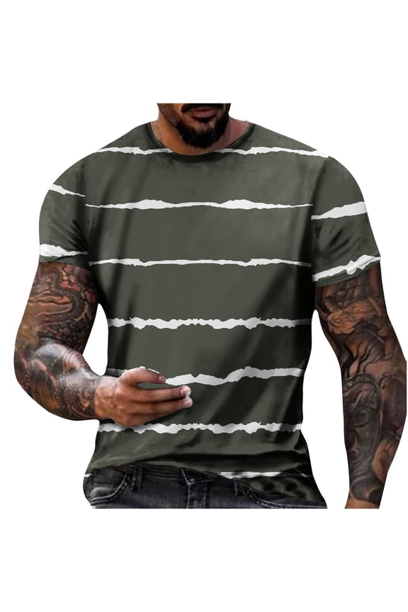 Mens Oversized Muscle T-Shirt Gym Workout Solid Color Stripe Print Short Sleeve Lightweight Summer Tee Casual Loose Fit Top Gifts for Your Boyfriend(Army Green,3XL)