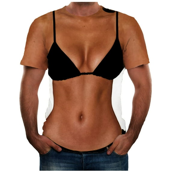 Lilgiuy Mens Personalised Graphic Tees Muscle T-Shirt Fun Short Sleeve Round Neck 3D Muscle Printed Summer Pullover Tops for Hawaiian Beach