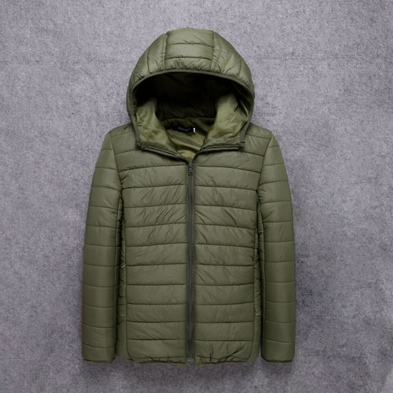 Lilgiuy Mens Puffer Coat with Hood Casual Solid Color Long Sleeve Zipper Youthful Cotton-padded Jacket Coats for Picnicking Jogging